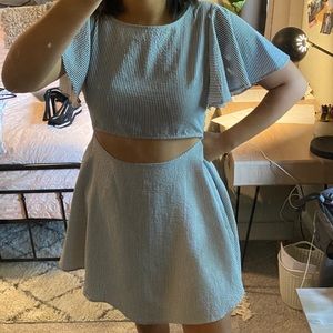 grey and white striped dress